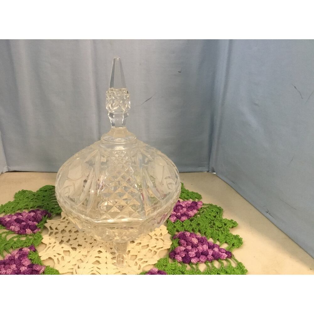 Vtg Heavy EAPG Footed Lidded Cut/Etched Glass Candy/Nut Dish